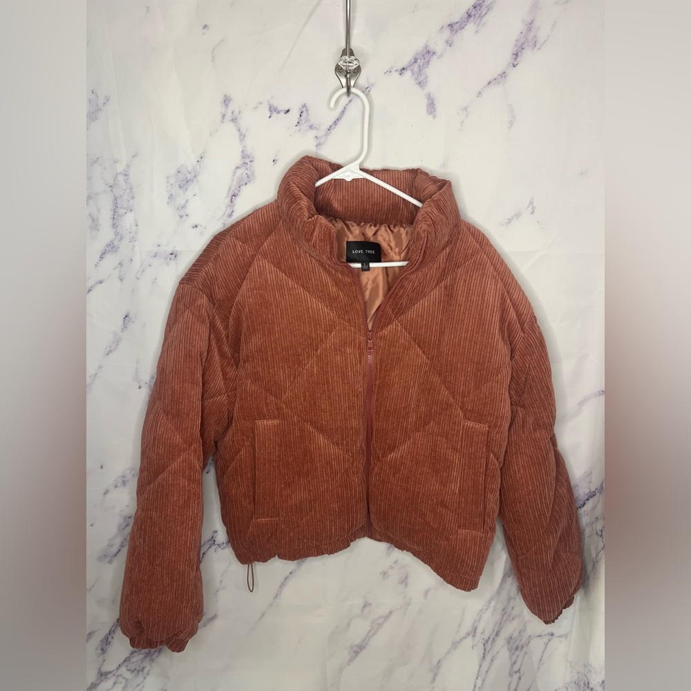 Love Tree Cropped Rose Corduroy Puffer Jacket Sz L